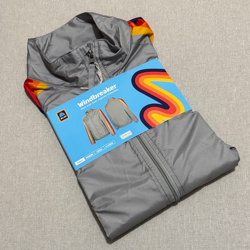 NWT Aldi Windbreaker-2023 Capsule Wardrobe Item-Mens Sz small-Full Zip-Grey